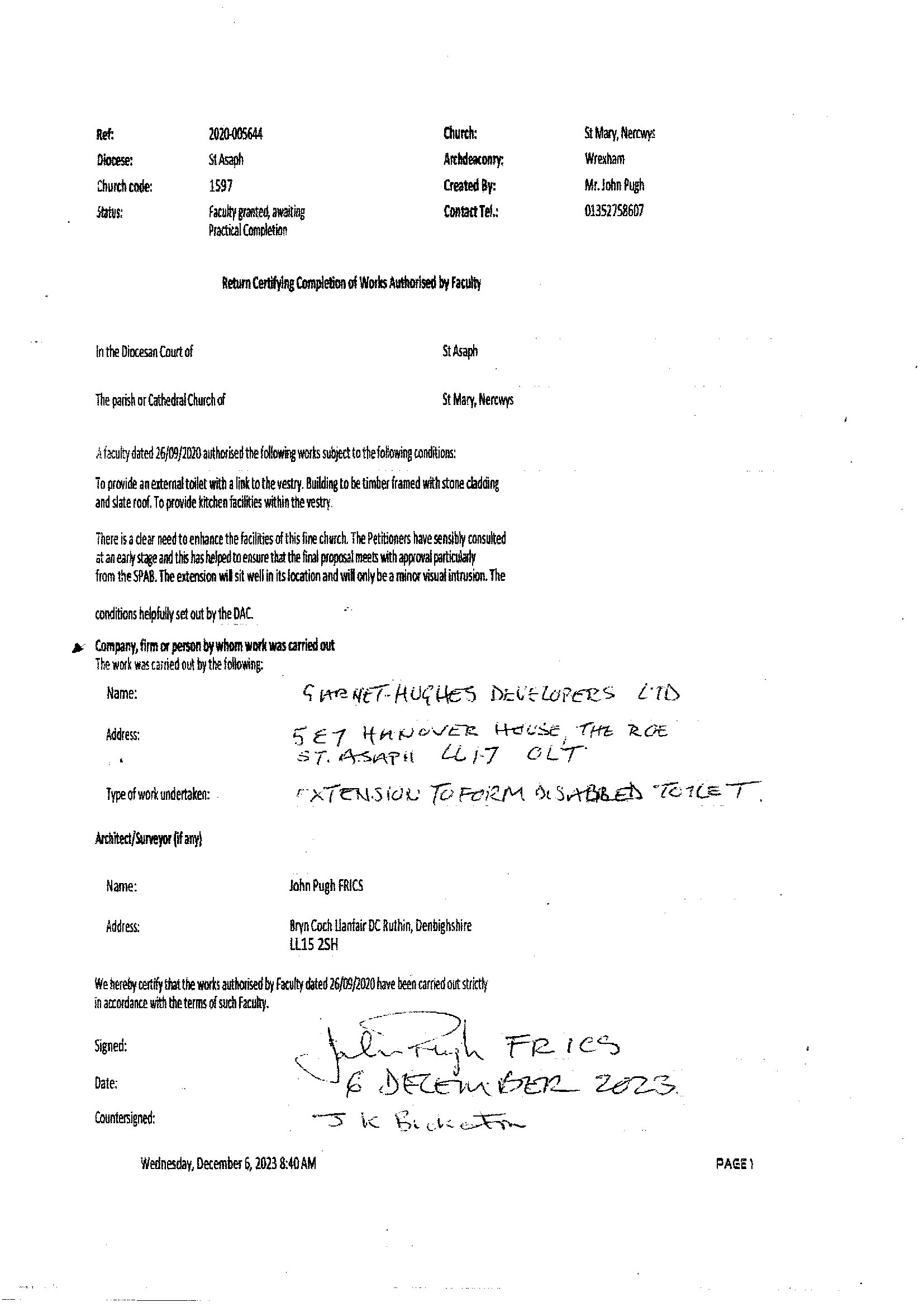 Practical Completion Cert